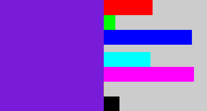 Hex color #781cda - purply blue