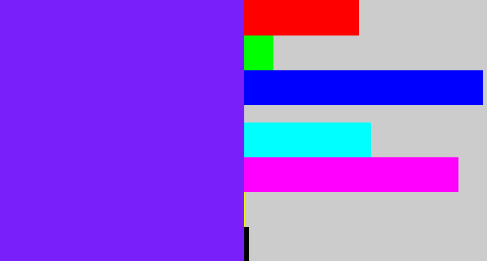Hex color #781ffa - purply blue