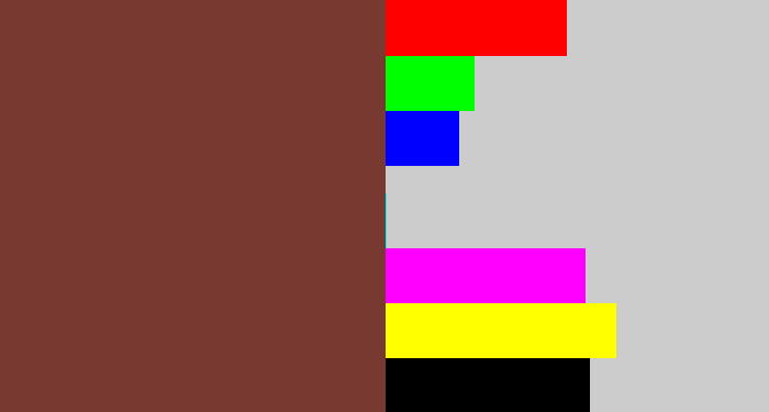 Hex color #783a30 - purple brown