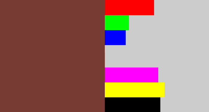 Hex color #783b34 - purple brown