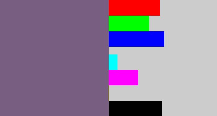 Hex color #785f82 - purplish grey