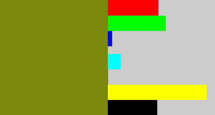 Hex color #78890b - dark yellow green
