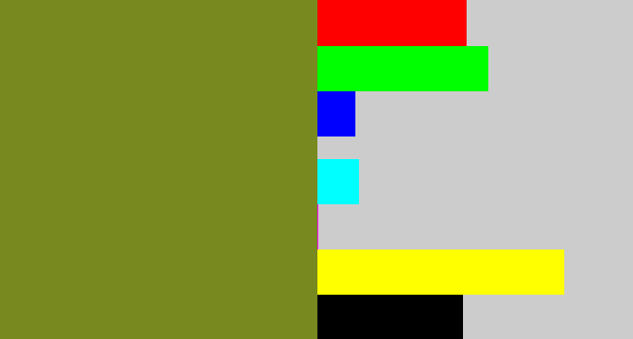 Hex color #788a1f - baby shit green