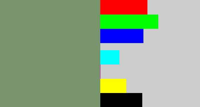 Hex color #78946d - green grey