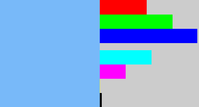 Hex color #78b9f9 - sky blue