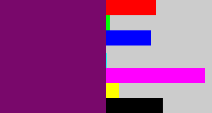 Hex color #79086b - darkish purple