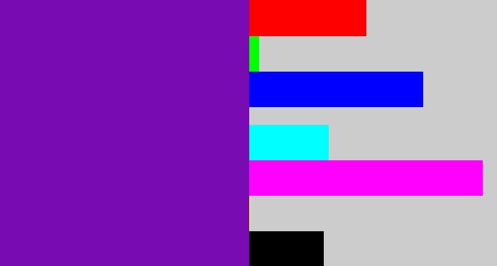 Hex color #790bb2 - purple