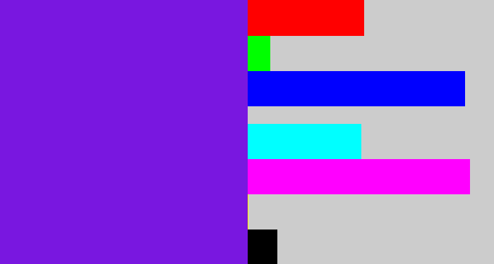 Hex color #7917e0 - purply blue