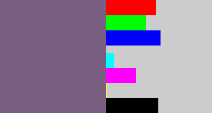 Hex color #795e82 - muted purple