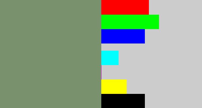 Hex color #79916d - green grey