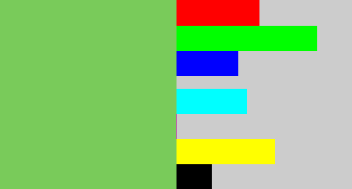 Hex color #79cb5a - turtle green