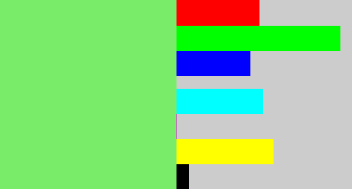 Hex color #79ed6a - lighter green