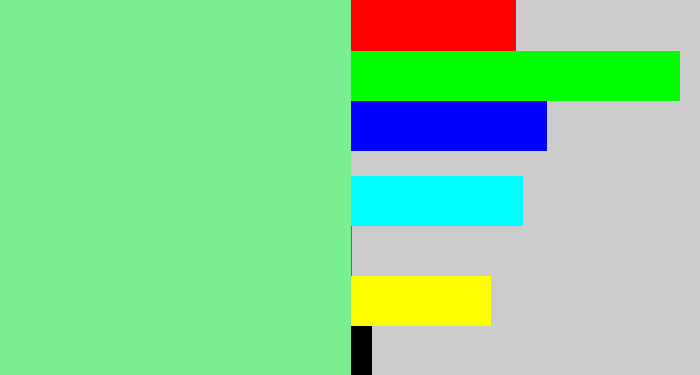 Hex color #79ef90 - lightgreen