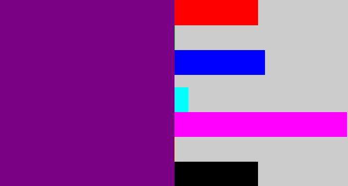 Hex color #7a0184 - darkish purple