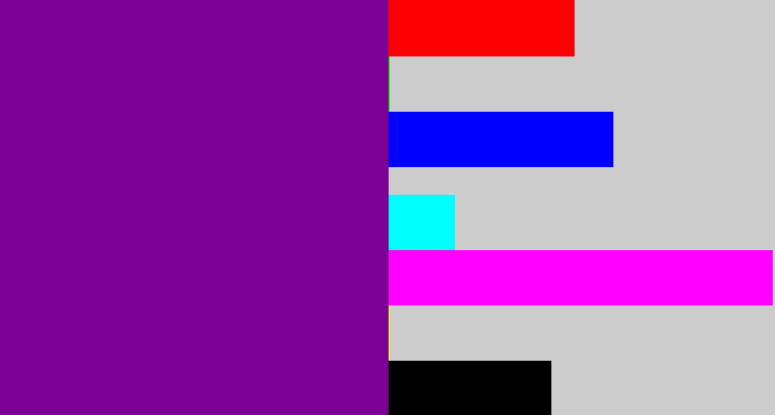 Hex color #7a0193 - purple