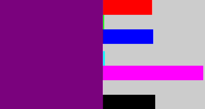 Hex color #7a027c - darkish purple