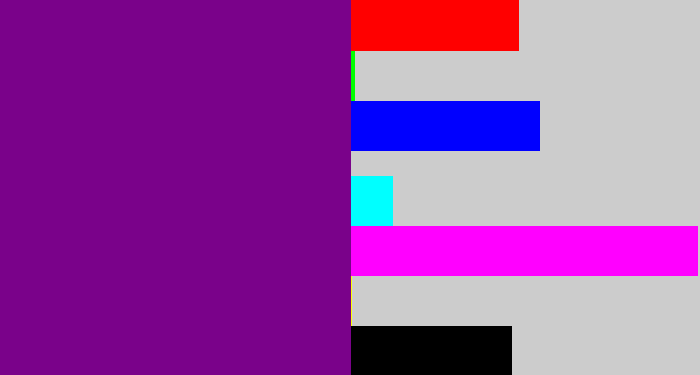Hex color #7a028a - darkish purple