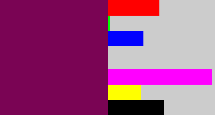 Hex color #7a0454 - velvet