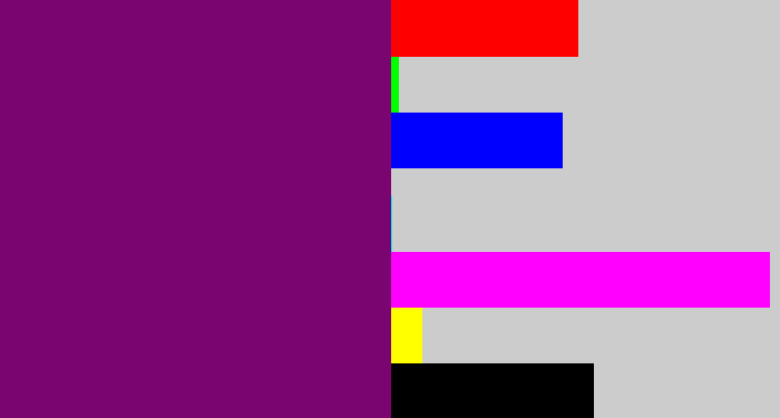 Hex color #7a0470 - darkish purple