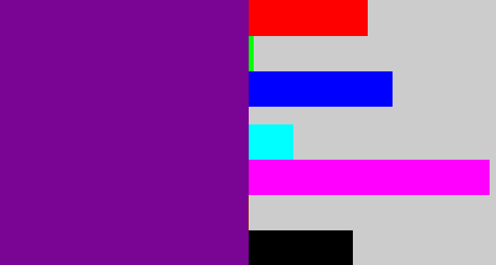 Hex color #7a0494 - purple