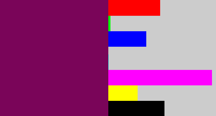 Hex color #7a0559 - rich purple