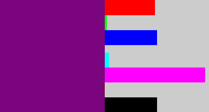 Hex color #7a057f - darkish purple