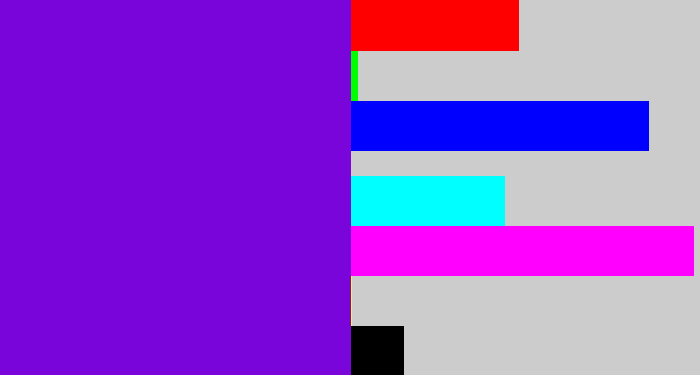 Hex color #7a05da - blue violet