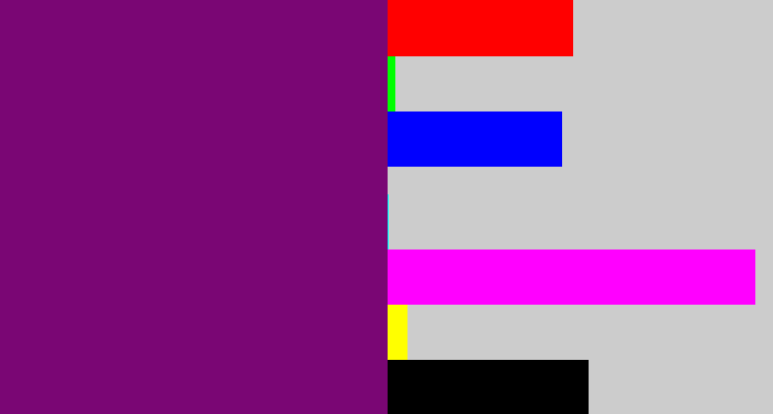 Hex color #7a0674 - darkish purple
