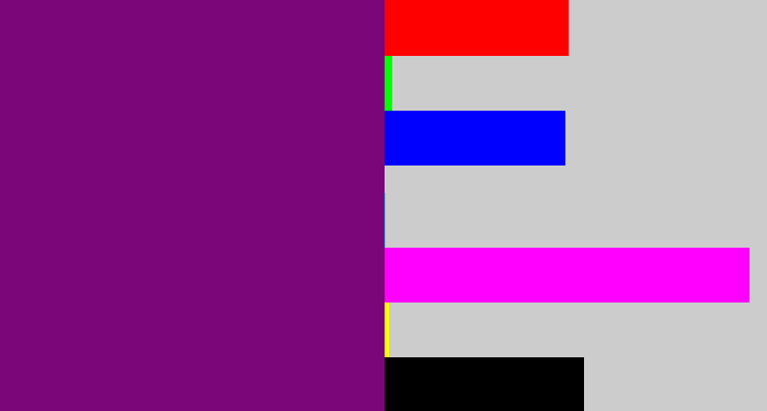 Hex color #7a0679 - darkish purple