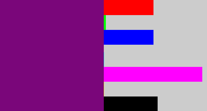 Hex color #7a067a - darkish purple