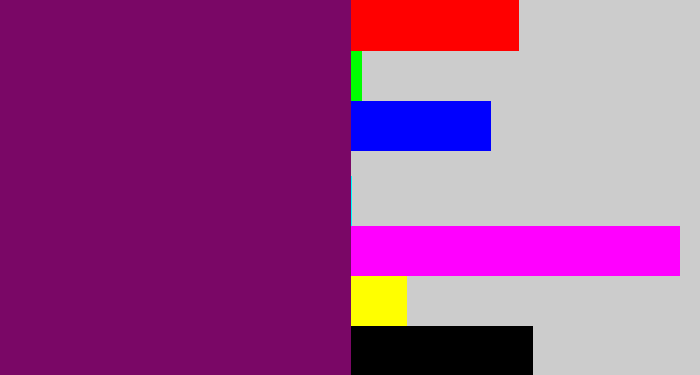 Hex color #7a0766 - rich purple