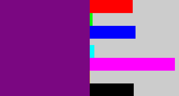 Hex color #7a0781 - darkish purple