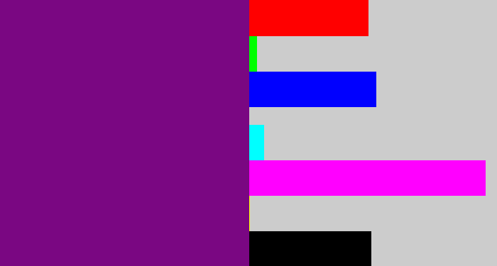 Hex color #7a0782 - darkish purple