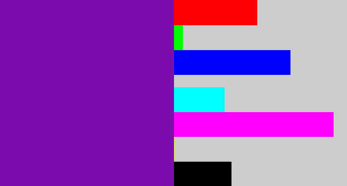 Hex color #7a0dab - purple