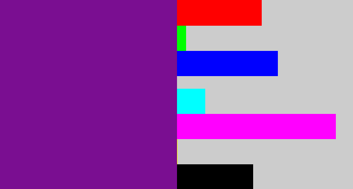 Hex color #7a0e91 - purple