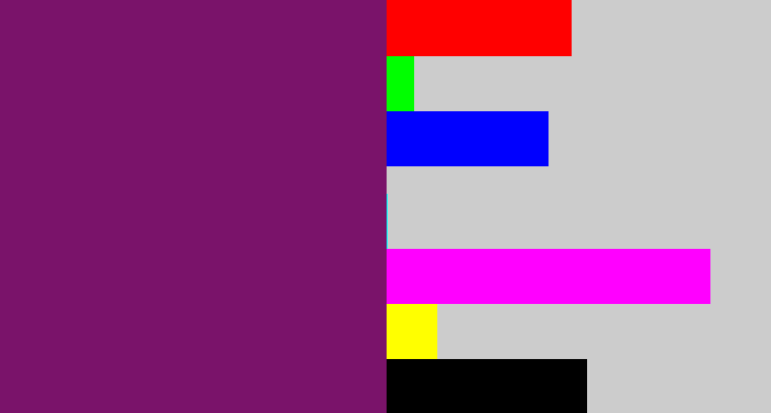 Hex color #7a136a - darkish purple