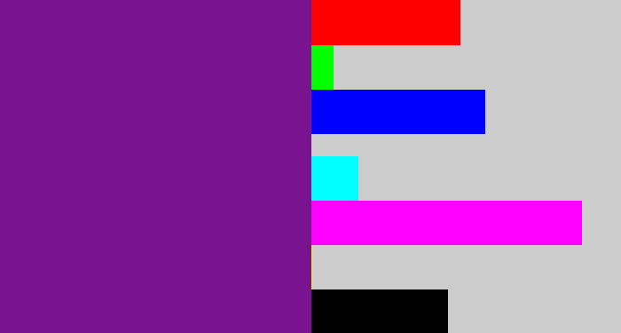 Hex color #7a138f - purple