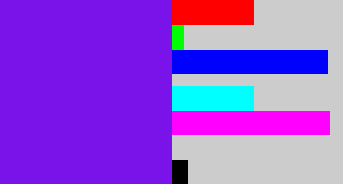 Hex color #7a13e9 - purply blue