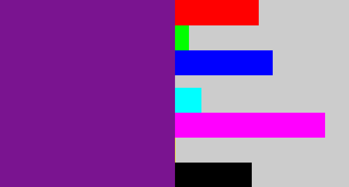 Hex color #7a1490 - purple