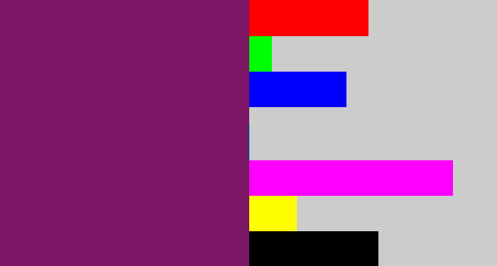Hex color #7a1663 - darkish purple