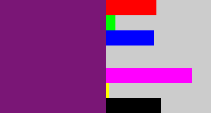 Hex color #7a1676 - darkish purple