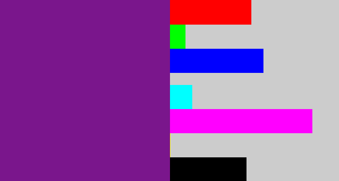 Hex color #7a168c - purple