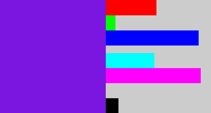 Hex color #7a16e0 - purply blue