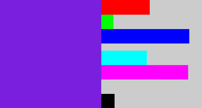 Hex color #7a1fdd - purply blue