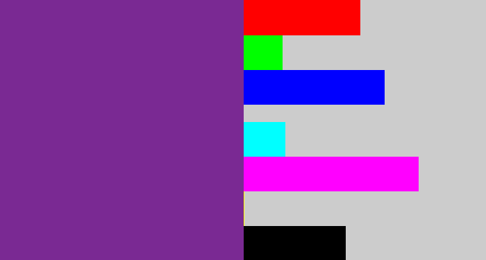 Hex color #7a2993 - purple