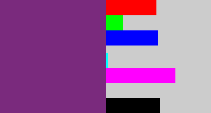 Hex color #7a2a7d - darkish purple