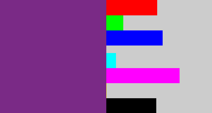 Hex color #7a2a86 - purple