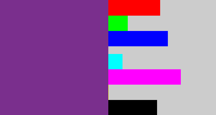 Hex color #7a2f8d - purple