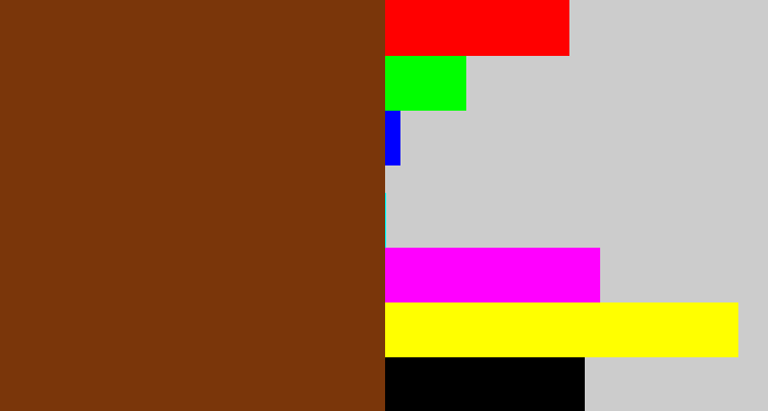 Hex color #7a360a - reddish brown