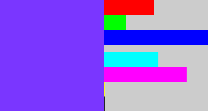 Hex color #7a36ff - bluish purple